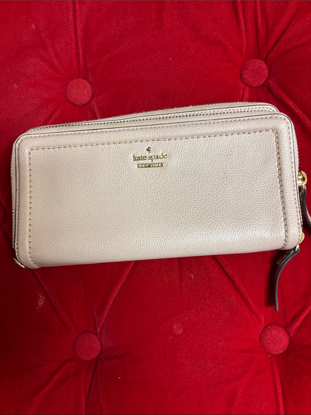 KATE ♠️ SPADE NY Wallet 3-Zip Cow Leather Wristlet Tan